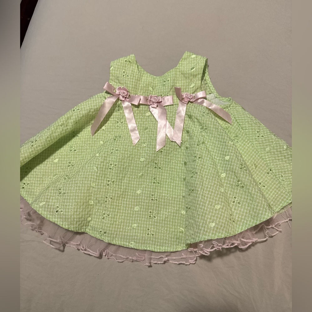 Green Dress with Pink Ribbon Accents
